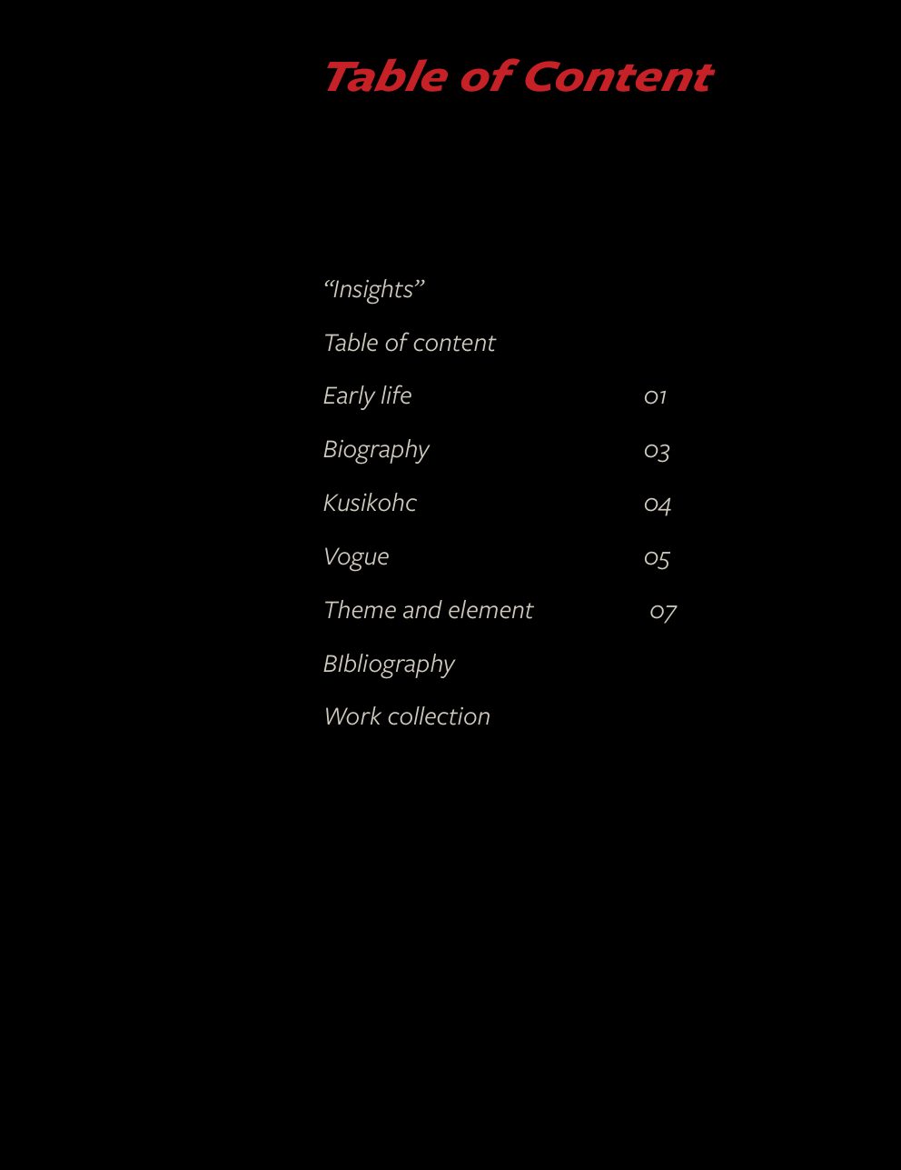 Table of contents