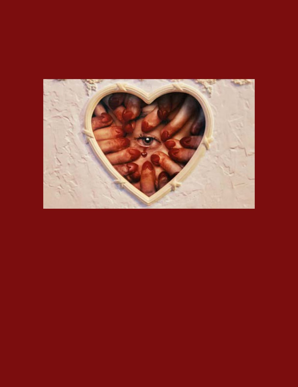 Brochure back cover: surreal photograph of a heart-shaped frame