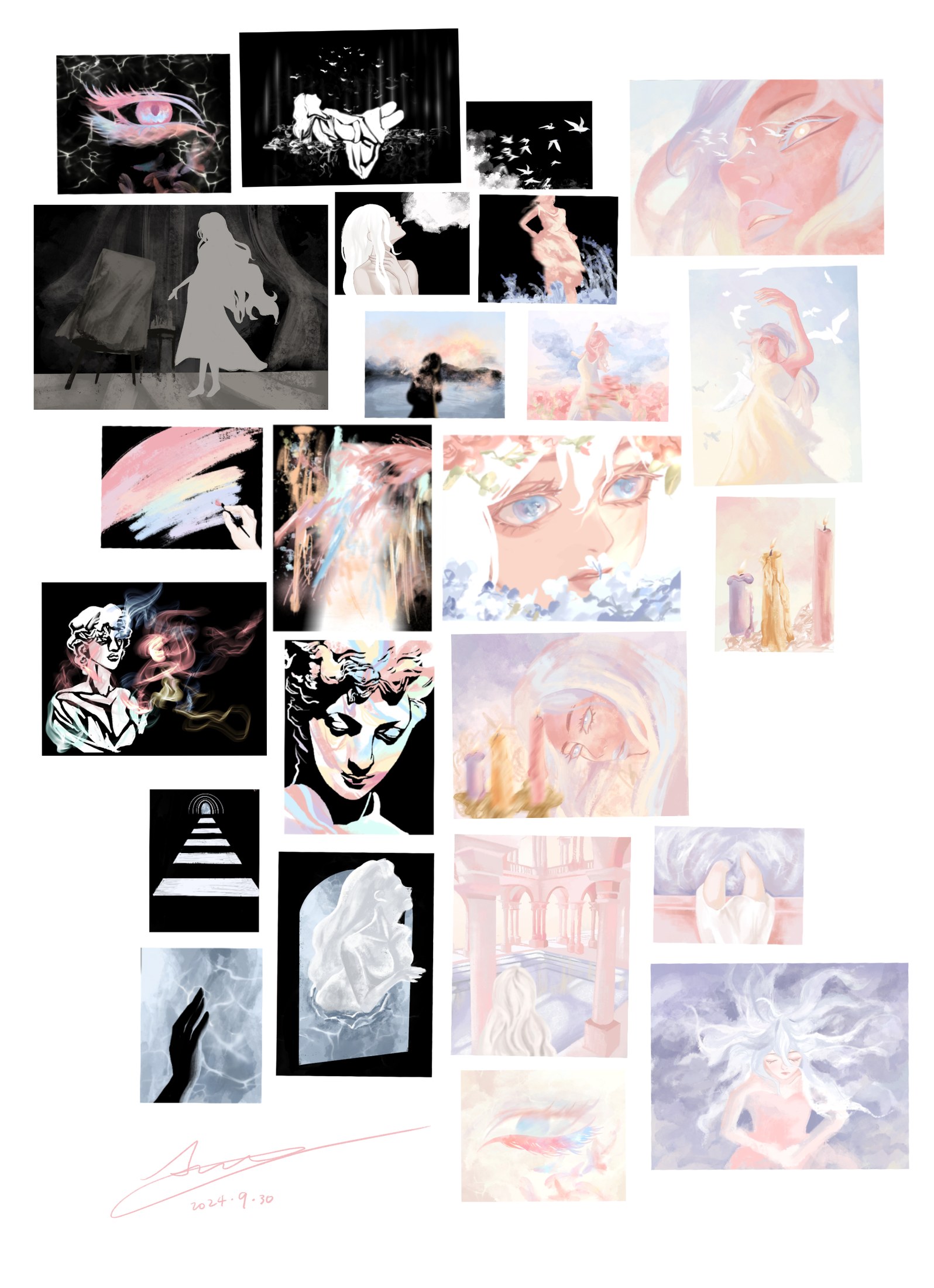 Contact sheet of all 24 frames of The Creation laid out on white