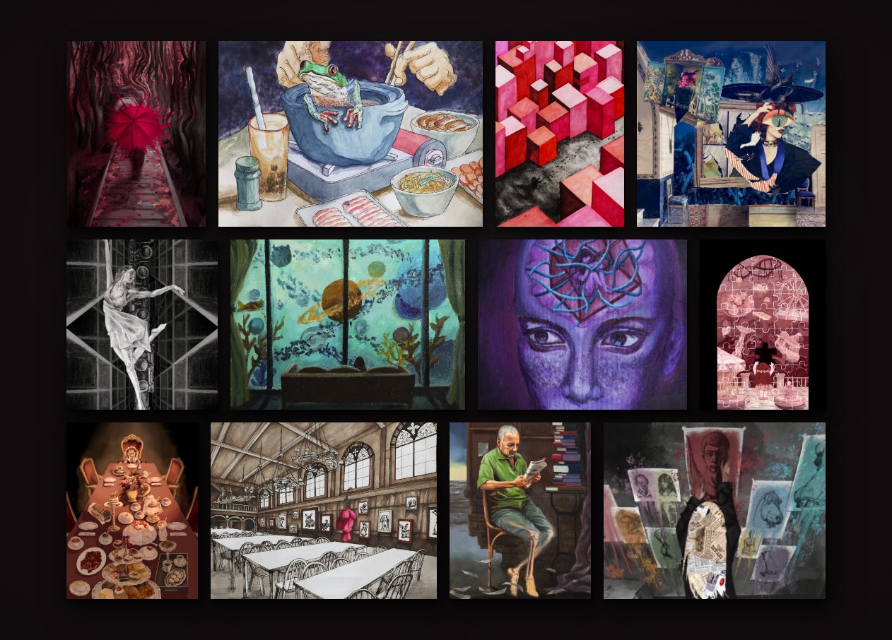 2D Art Collection: twelve works from the Loneliness series laid out together