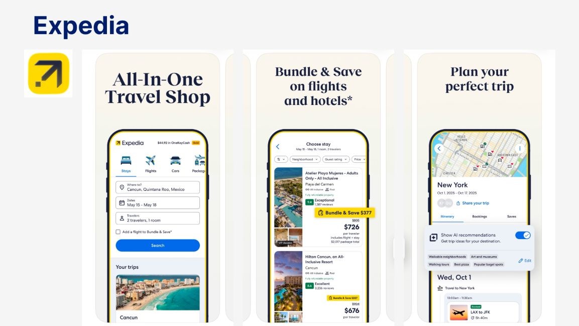 Competitive analysis: Expedia app screens