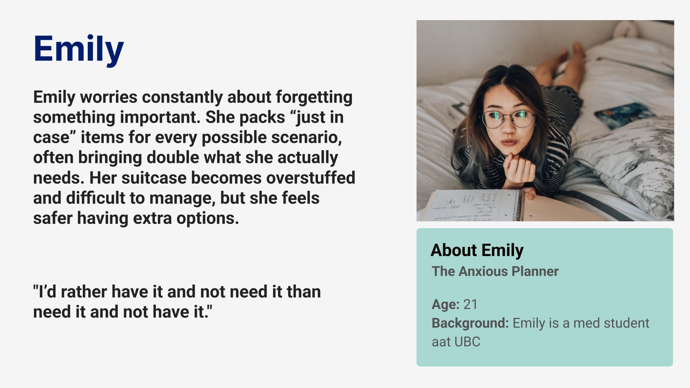 Persona — Emily, the anxious planner