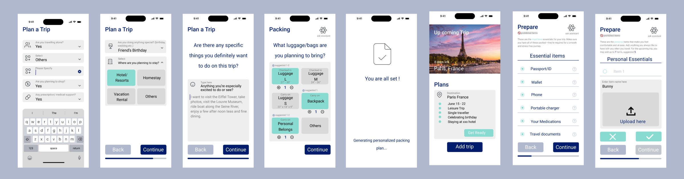 Wireframes edition 2 — trip planning details and prepare