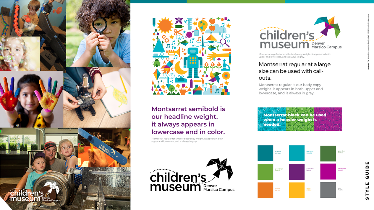 Children's Museum style guide: logo, photography, typography, and color palette
