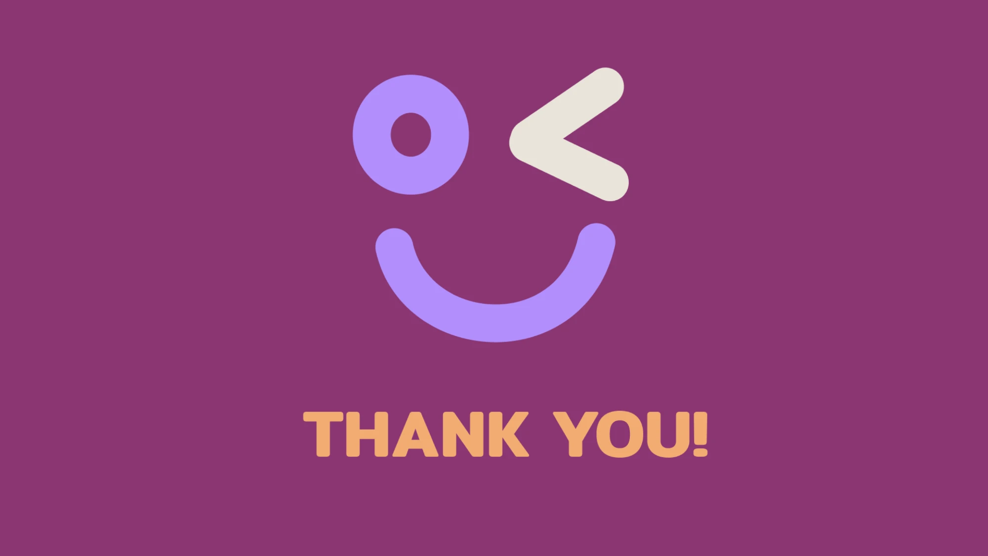Thank you — PowerCare winking smile mark on a mauve background